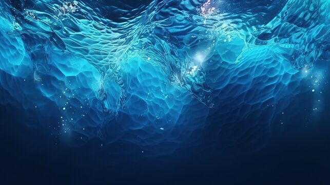 Dark blue ocean surface seen from underwater. Design for cover, card, postcard, interior design, banner, poster, brochure or presentation.