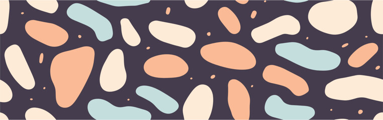 Colourful Abstract Seed Pattern Illustration. Memphis Summer Shape Textile. Chaotic particles in empty space. Seamless.