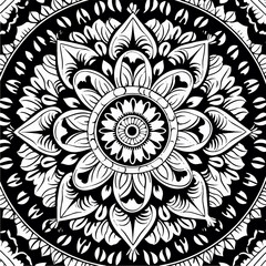 mandal pattern indian art in line art black and white background illustration