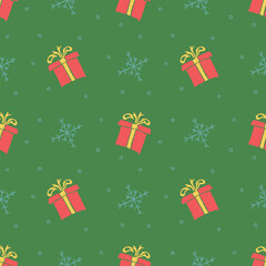  Seamless christmas pattern. New year background. Doodle illustration with christmas icons