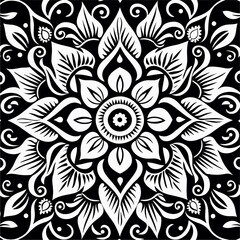 mandal pattern indian art in line art black and white background illustration