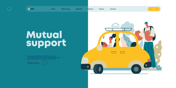 Mutual Support: Assistance in parking the car -modern flat vector concept illustration of man assisting woman with parallel parking A metaphor of voluntary collaborative exchanges of resource, service