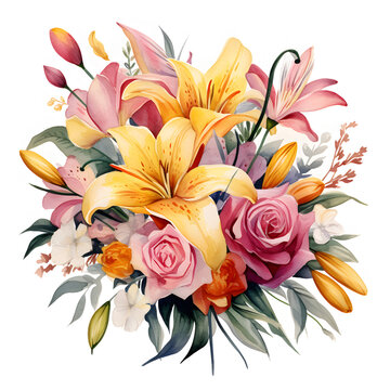 Roses, Lilies, Tulips, Daisies, Sunflowers, Flowers, Watercolor illustrations