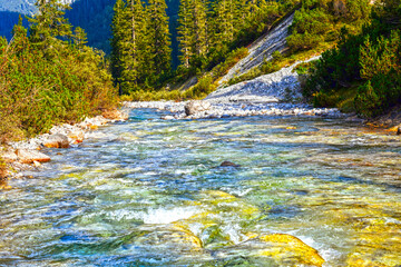 Der Lech - unberührte Wildflusslandschaft in Lech am Arlberg (Vorarlberg, Österreich)