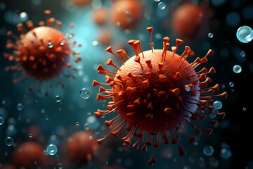 Illustrated drawing of influenza viruses seen under a microscope, coronavirus - obrazy, fototapety, plakaty