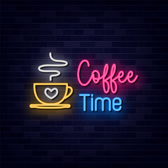 Coffee Time neon for banner design. Vector isolated icon