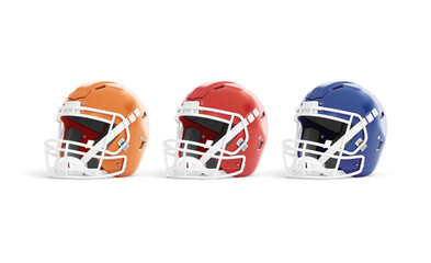 Blank white american football helmet mockup, half-turned view