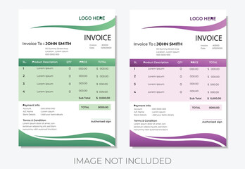 Simple Invoice Design template with 2 color combination . 