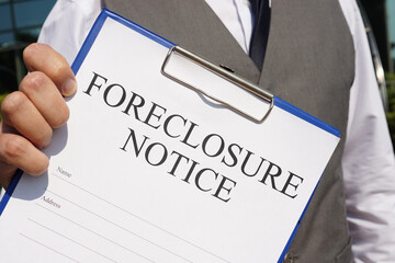 Foreclosure notice is shown using the text