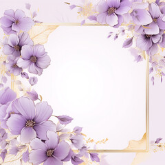 Elegant wedding invitation design template with floral decoration in purple and lavender, gold tones