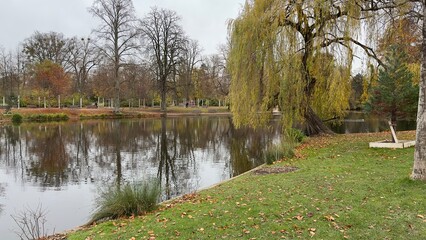 Beautiful park in Strasbourg France with lake and forest