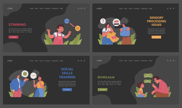 Autism awareness concept. A comprehensive look into Autism Spectrum Disorder, its symptoms, and therapeutic approaches. Understanding, treatment, and acceptance. Flat vector illustration