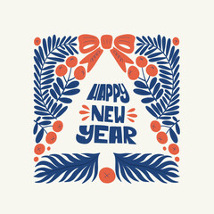 Merry Christmas and Happy New Year illustration. Modern trendy Matisse minimal style. Hand drawn design for wallpaper, wall decor, print, postcard, cover, template, banner.