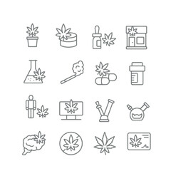 Cannabis related line icon set - obrazy, fototapety, plakaty