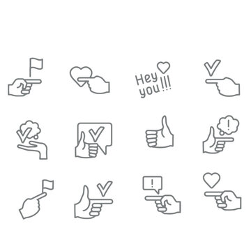 Pointing hand hey you icons set