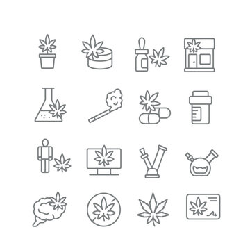 Cannabis related line icon set