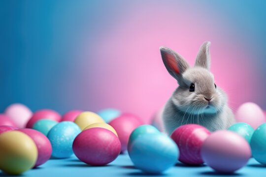 cute easter bunny and colorful eggs holiday design