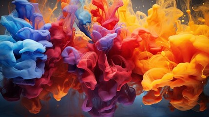 Fluid dynamics captured in a beautiful explosion of colorful liquid, frozen in time.