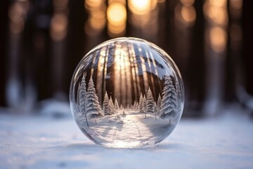 christmas glass ball on winter background