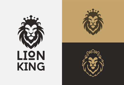 lion king logo design vector template wearing a crown
