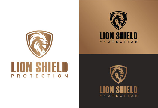 lion inside a shield logo design vector template. Premium luxury brand identity icon. Vector illustration.