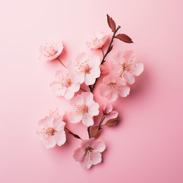 Pink Cherry Blossoms in Spring: A beautiful image capturing the blooming pink cherry blossoms on a white background, showcasing the delicate beauty of nature
