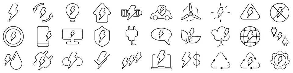 Energy vector icon set. Energy saving linear icon. Voltage vector. Alternative fuel vector set. Business icons vector. Set of web illustrations.