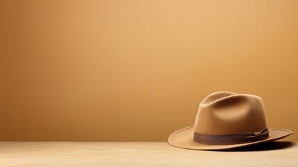A Stylish Brown Hat Resting Gracefully on a Rustic Wooden Table
