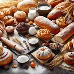 Fototapeta na wymiar assortment of breads on wooden table