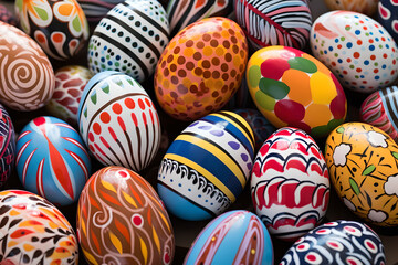 Fototapeta na wymiar Vivid and Playful Pattern Eggs, easter eggs, colorful, energetic designs sparking joy, Playful Art Concept, Generative AI.