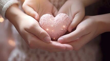 A person holding a pink heart in their hands - Powered by Adobe