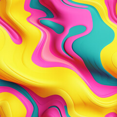 Seamless wave pattern with 3d effect pink, green, yellow