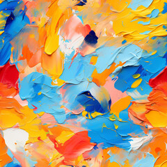 Seamless pattern of palette knife strokes red, blue, orange