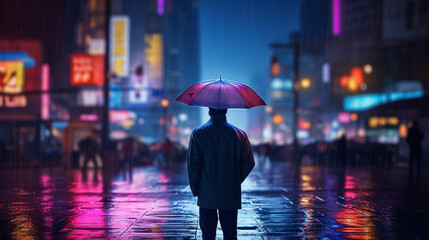 Man with umbrella on the street. 