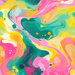Seamless pattern with liquid effect pink, yellow, green