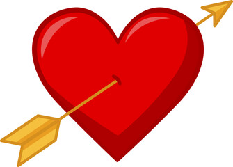 Red Heart Pierced by an Arrow of Love. Vector Illustration of Hearts for Valentines Day.