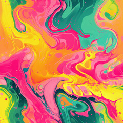 Seamless pattern with liquid effect pink, yellow, green