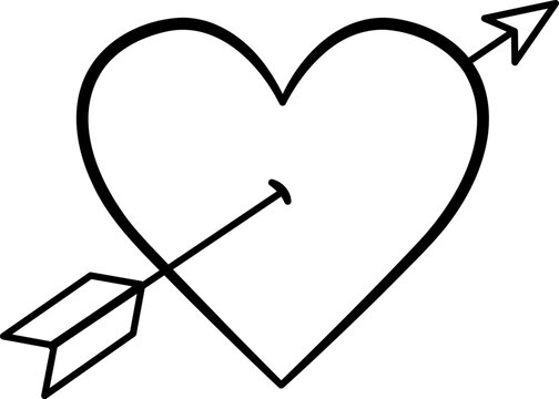 Heart pierced by an Arrow of Love for Coloring Page. Vector Illustration of Hearts for Valentines Day