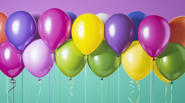 Banner withait balloons for Mardi gras party color concept. violet, gree, yellow