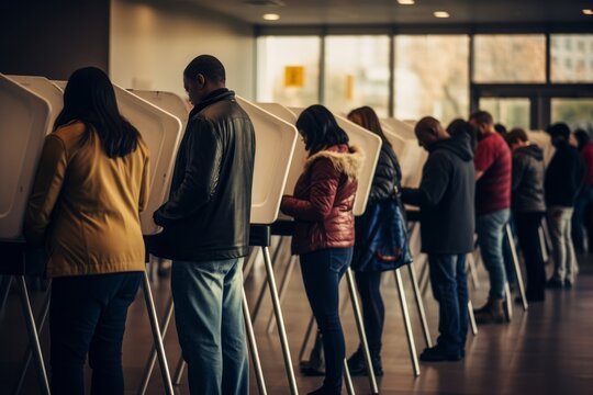 American citizens near the ballot boxes choose the future president of the country, the conscious choice of the people