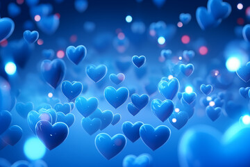 Beautiful background with blue hearts, lights, sparkles and bokeh. Valentine's Day card