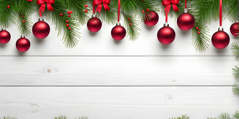Fototapeta na wymiar christmas background with balls and fir branches