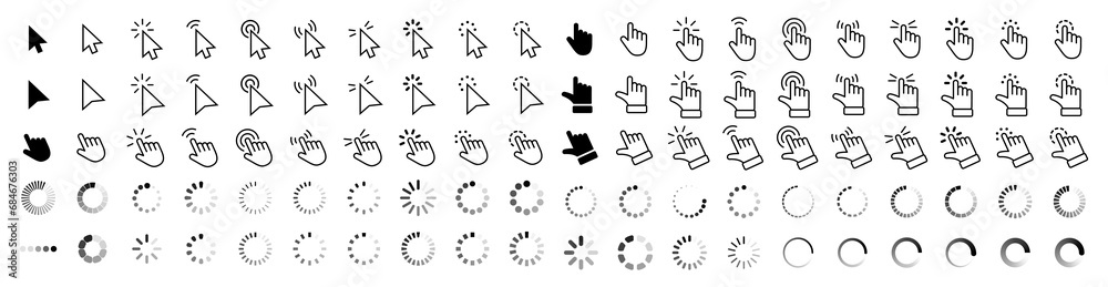 Fototapete Computer mouse click cursor gray arrow icons set and loading icons. Cursor icon. Vector illustration. Mouse click cursor collection.