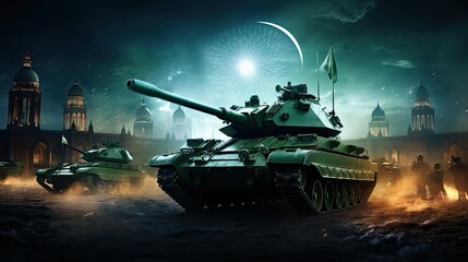 Pakistani tank on 6 september youm-e-difa - obrazy, fototapety, plakaty