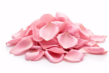 Rose petals of pink hue dried on a milky surface.
