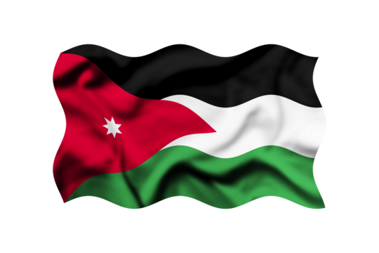 Waving flag of Jordan isolated on transparent, 3d rendering, Clipping Path Included