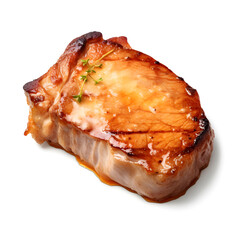 beef steak with cheese on top, they is on plate, and with black ground, Generative AI