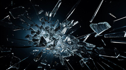 Explosion of glass splinters on dark background - obrazy, fototapety, plakaty