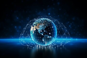 Obraz premium A digital globe of Earth surrounded by a network of dots and lines representing global connectivity