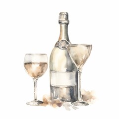 Generative AI image of  Champagne bottle and two champagne cups in 20s style